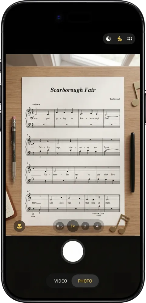 iPhone camera scanning sheet music